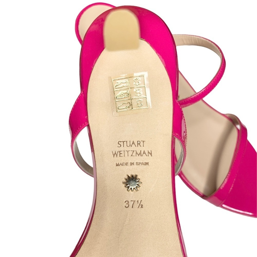 Stuart Weitzman Aleena 75 Peonia Pink Patent Slide Sandals - Picture 3 of 5